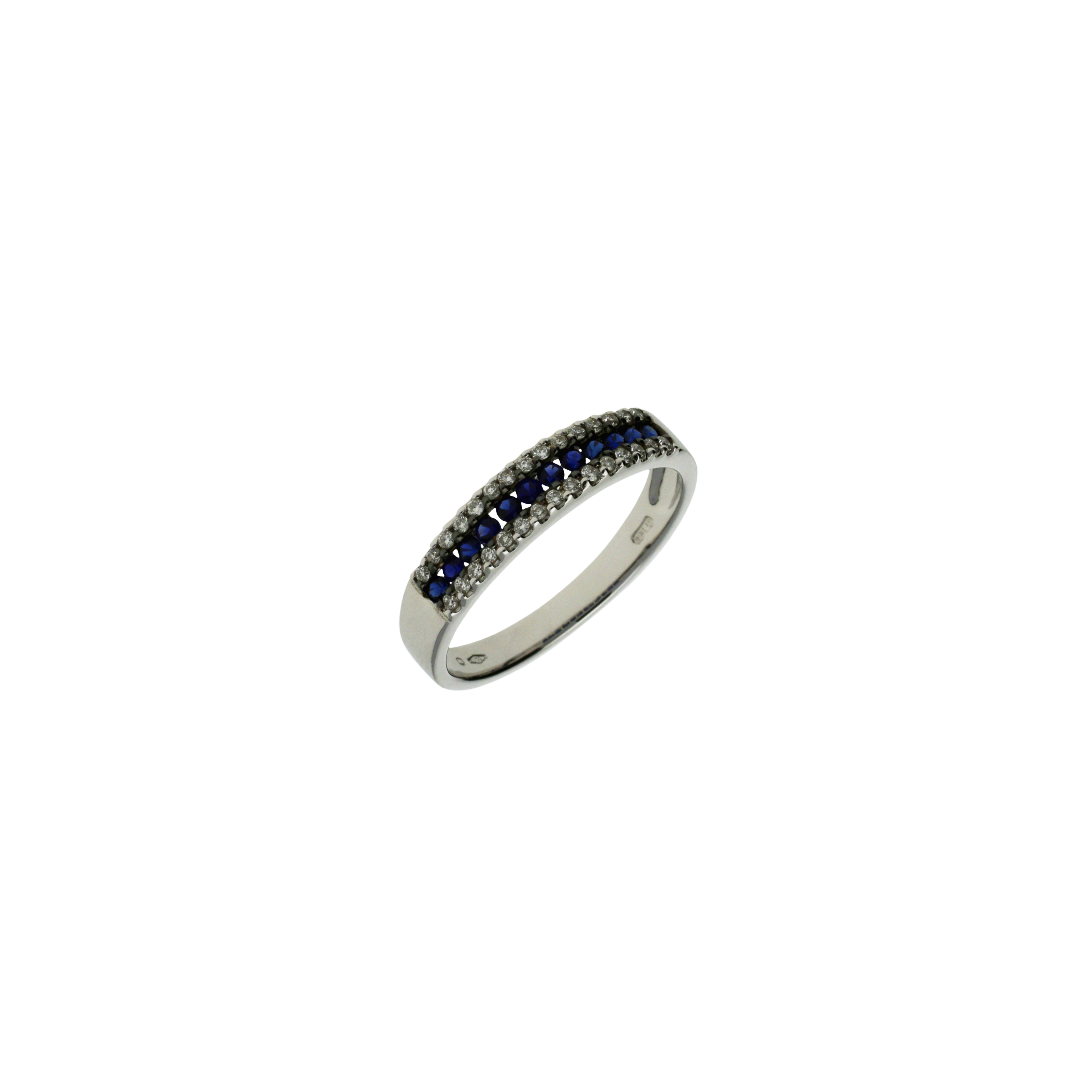 Bartorelli Italian Jewels | Anello in oro bianco 18 carati con zaffiri blu e diamanti bianchi taglio brillante - VR21625DSBW- (1)