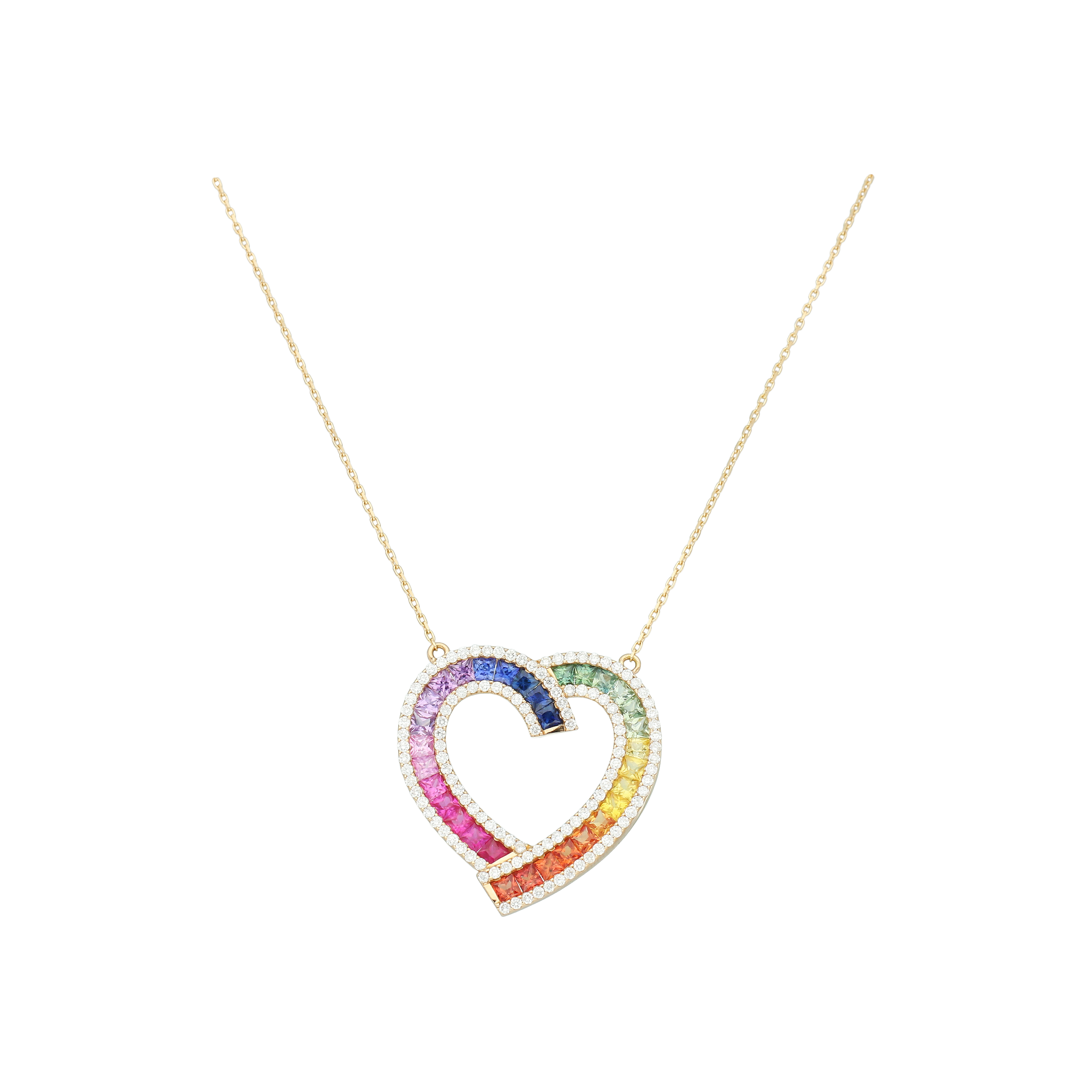 Bartorelli Italian Jewels | COLLANA RAINBOW PENDENTE CUORE CON DIAMANTI BIANCHI E ZAFFIRI MULTICOLOR - KP1032/MS (1)