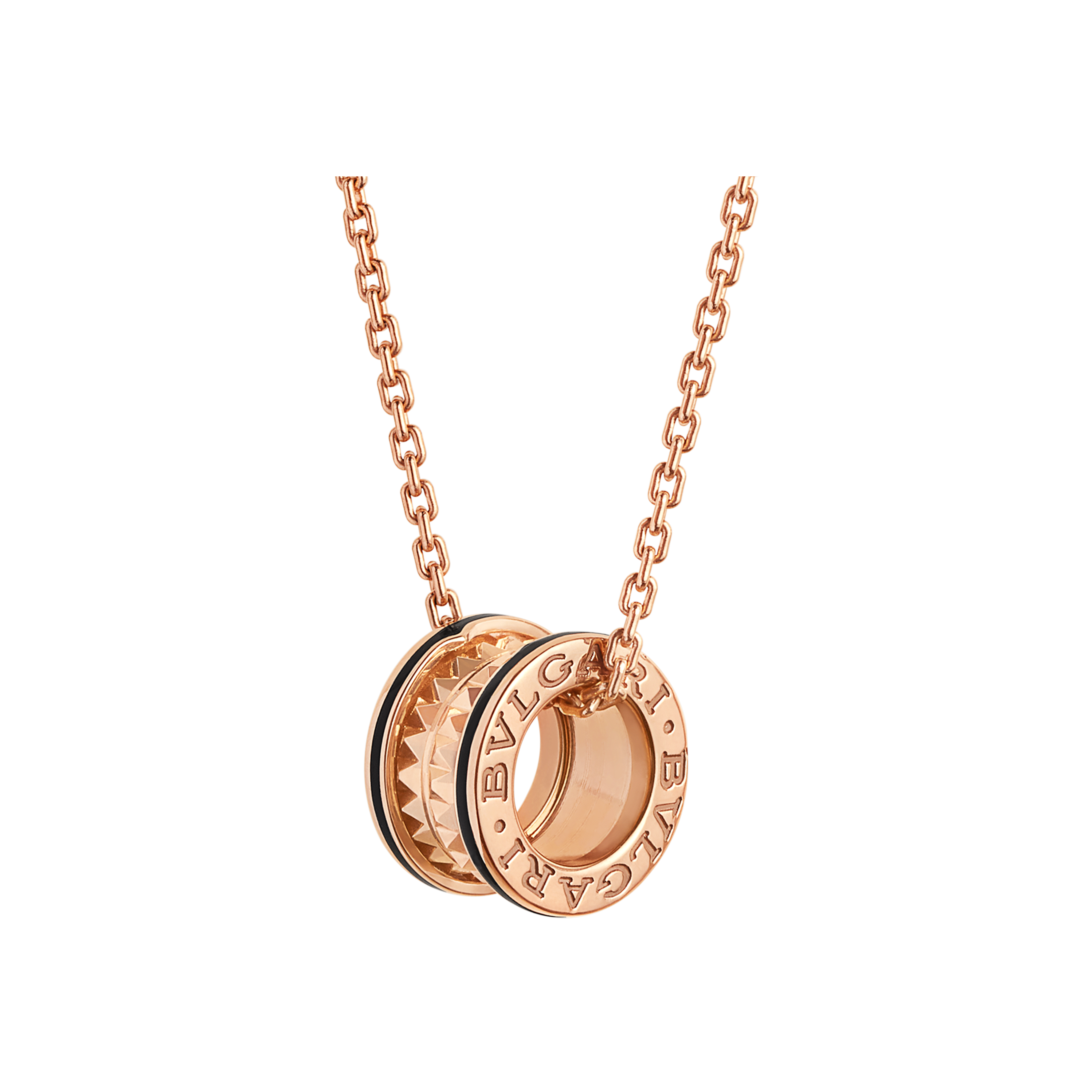 Bulgari | COLLANA B.ZERO1 ROCK CON PENDENTE IN ORO ROSA 18 KT CON SPIRALE BORCHIATA, INSERTI IN CERAMICA NERA SUI BORDI  E CATENA IN ORO ROSA 18 KT - CL859091 - CL859091 (1)